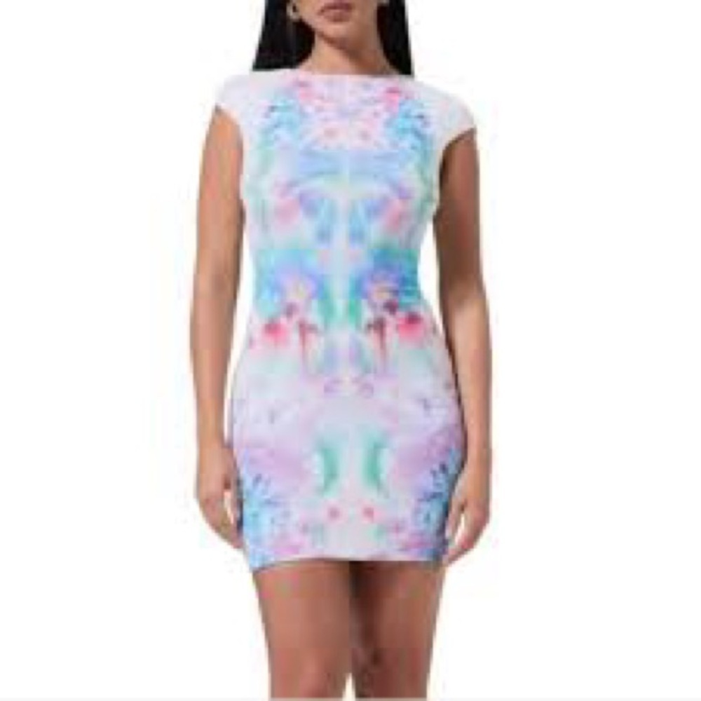 🆕 AFRM Mesh Lined Mini Dress Blur Blossom Colorful Size Medium